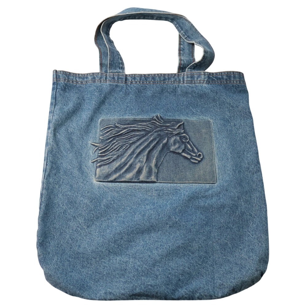 Vintage Tyca Large 3D Embossed Horse Pony Blue Denim Blue Jean Tote‎ Bag USA